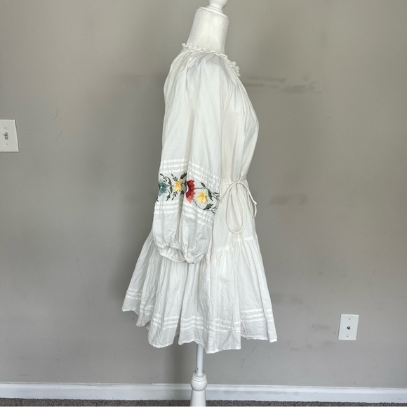 CLEOBELLA JADA TIERED MINI DRESS FLORAL EMBROIDERY WITH SLEEVES SIZE MEDIUM - Picture 9 of 16